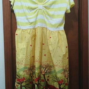Unique Vintage Pinup dress, yellow owl and fox